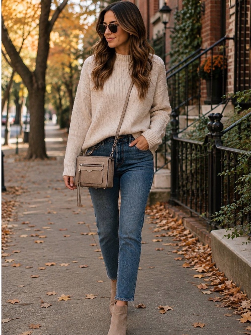 Rebecca Minkoff Taupe/Greige Suede Crossbody Bag | Silver Chain | Tassel